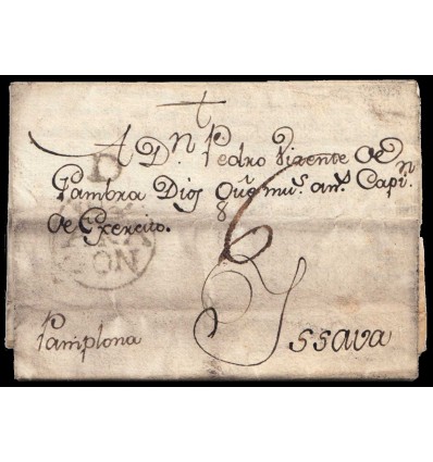 1790. Carta de Daroca (Zaragoza, Aragón) a Isaba (Navarra). Marca D ARAGON. Porteo 6