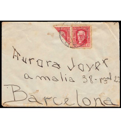 Fin años 30. Pablo Iglesias. Sobre del frente de Arguis (Huesca) con sello bisectado. Edifil 734f