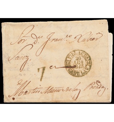 1845. Carta Villacastín (Segovia) a Martín Muñoz. Baeza verde. Porteo verde 7