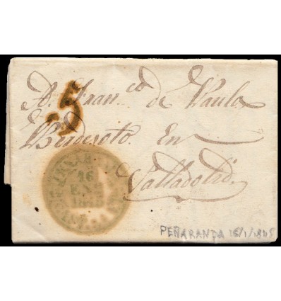 1845. Carta Fontiveros (Avila) a Valladolid. Baeza verde de Peñaranda. Porteo 7 verde