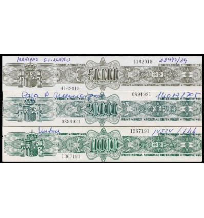 Años 80. Tarjetas máquinas de franquear. 10.000, 20.000 y 50.000 ptas