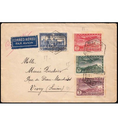 1935. Carta Madrid a Suiza. Correo aéreo. Edifil 614, 615, 616, 617