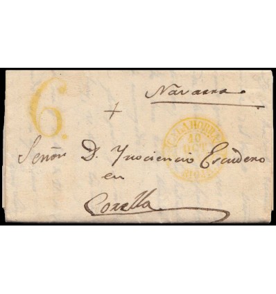 1844. Carta de Arnedo (La Rioja). Baeza amarillo de Calahorra. Porteo 6
