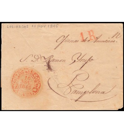 1845. Envuelta de Los Arcos (Navarra) a Pamplona. Baeza rojo. Porteo 1R