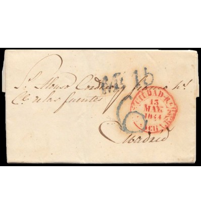 1844. Carta de Ciudad Real a Madrid. Baeza rojo. Porteo 6