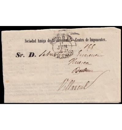 1862. Isabel II. Carta impreso reexpedida Madrid a Villareal. Franquicia FRANCO. Tema sellos