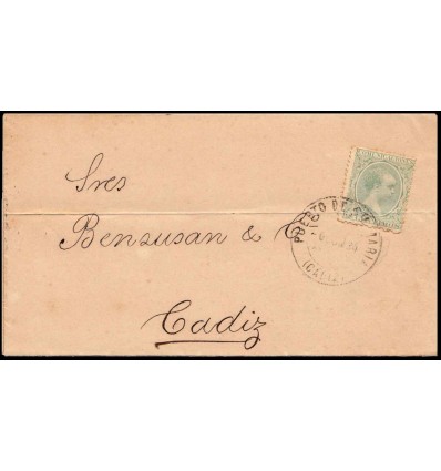 1894. Alfonso XIII. Pelón. Carta Puerto de Santa María (Cádiz). Papeles de negocios. Edifil 213