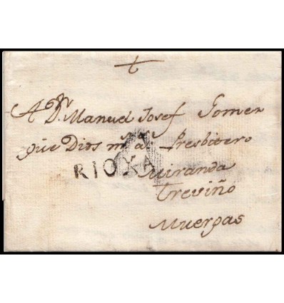 1796. Carta Calahorra (Rioja). Marca RIOXA no catalogada. Porteo 4