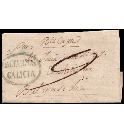 1832. Carta Betanzos (Galicia). Marca BETANZOS GALICIA en azul verdoso. Porteo 9