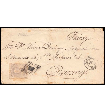 1872. Amadeo I. Sobre Vitoria. Rombo de puntos. Error fechador. Edifil 122