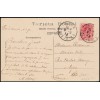 1913. Alfonso XIII Medallón. Tarjeta Postal Barcelona. Matasello extranjero Dijon (Francia). Edifil 269
