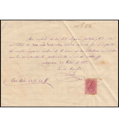 1882. Alfonso XII. Manresa (Barcelona). Uso fiscal. Edifil 202