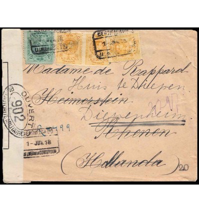 1918. Alfonso XIII. Medallón. Sobre certificado La Linea de la Concepción (Cádiz). Edifil 268, 271