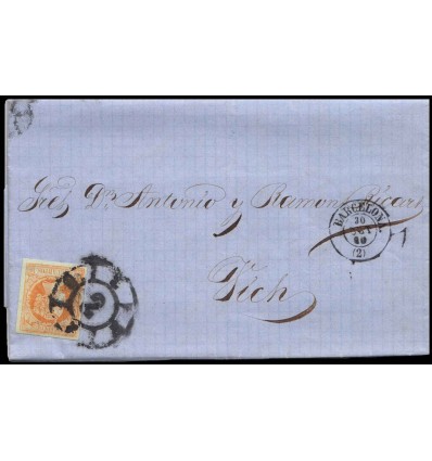 1860. Isabel II. Carta Barcelona. Rueda de carreta 2