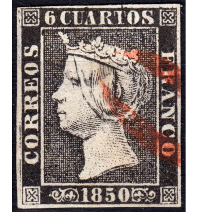 1850. Matasello prefilatélico rojo "0" de Zafra (Badajoz).