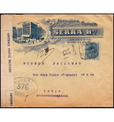 1916. Alfonso XIII. Medallón. Sobre certificado Barcelona. Edifil 277