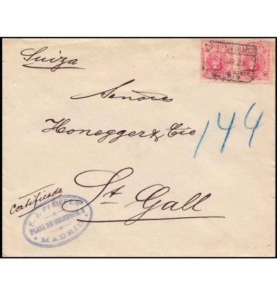 1923. Alfonso XIII. Medallón. Sobre certificado Madrid. Edifil 276