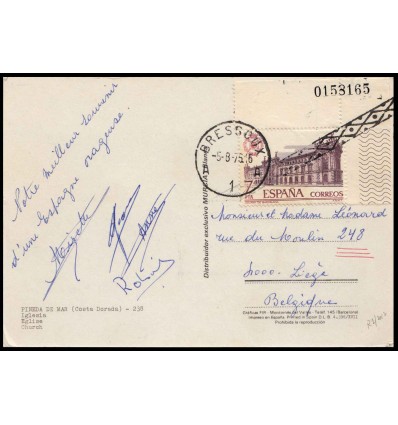 1976. Tarjeta Postal Pineda del Mar (Barcelona). Matasello extranjero Bélgica