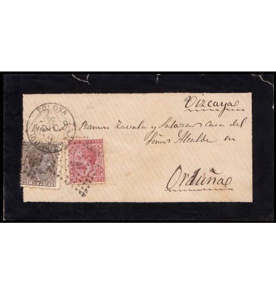 1878. Alfonso XII. Sobre Tolosa (Guipúzcoa). Impuesto guerra. Error fechador trébol. Edifil 188, 192