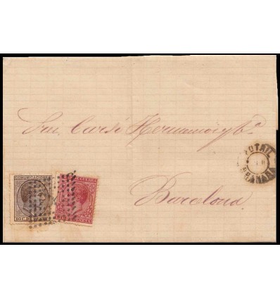 1878. Alfonso XII. Sobre Motril (Granada). Impuesto guerra. Error fechador.. Edifil 188, 192