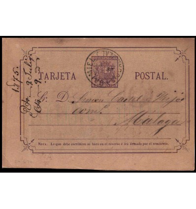 1875. Entero postal Daimiel (Ciudad Real). Edifil 7