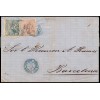 1875. Escudo España. Envuelta Puebla Caramiñal (Coruña). Fechador azul. Edifil 153, 154