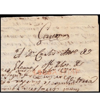 1822. Carta Vitoria (Alava). Correos. Correo interior por San Sebastián. Marca S. SEBASTIAN (Guipúzcoa) rojo