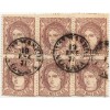1871. Alegoría España. Bloque de 6 matasello Valmaseda (Vizcaya). Fechador de 1871. Edifil 109