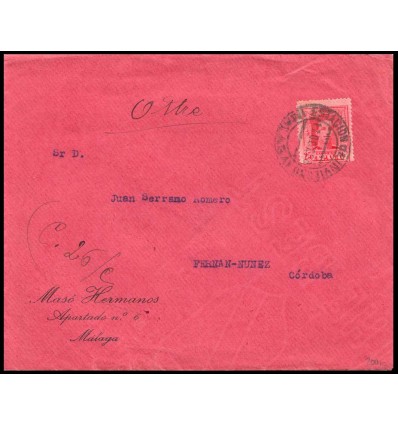 1928. Alfonso XIII. Vaquer. Sobre Mála. Matasello estación invierno. Edifil 317