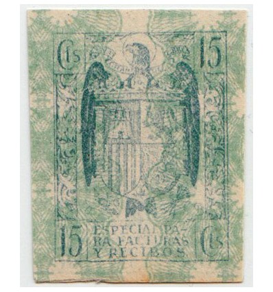 1939. Fiscal. Facturas y recibos. Prueba s/d sobre fondo de documento. Edifil 38