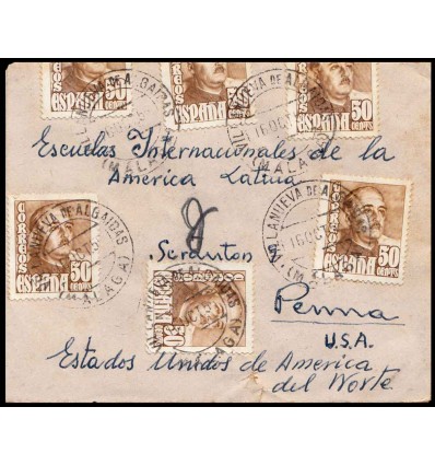 1955. Franco. Sobre Villanueva de Algaidas (Málaga). Edifil 1022