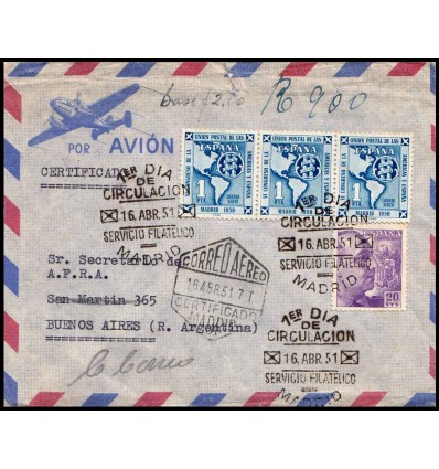 1951. Madrid. Sobre Primer Día. Correo aéreo. Edifil 922, 1091
