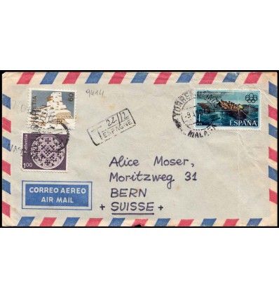 1976. Sobre Torremolinos (Málaga). Correo aéreo. Tasado Suiza. Edifil 2340